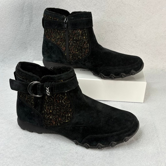 Skechers Women's Sz 8.5 Air Cooled Relaxed Fit Black Suede Leather Ankle Boots - Picture 1 of 7